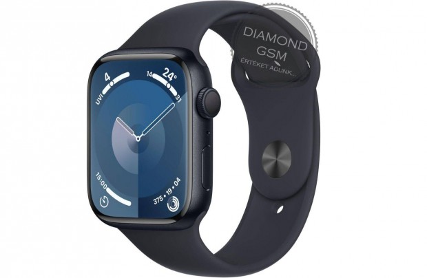 j Apple Watch Series 9 45mm Fekete Alumniumtok, Fekete Sportszjjal