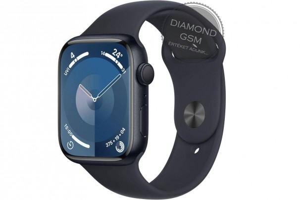 j Apple Watch Series 9 45mm Fekete Alumniumtok, Fekete Sportszjjal