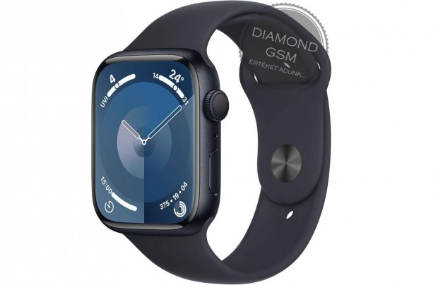 j Apple Watch Series 9 45mm Fekete Alumniumtok, Fekete Sportszjjal