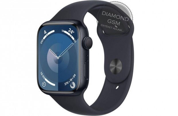 j Apple Watch Series 9 45mm Fekete Aluminiumtok, Fekete Sportszjjal
