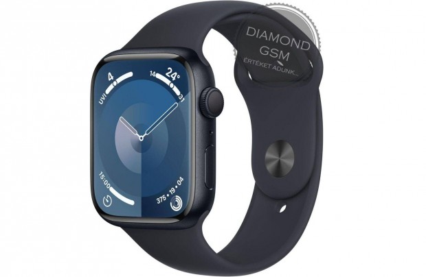 j Apple Watch Series 9 45mm Fekete Alumniumtok, Fekete Sportszjjal