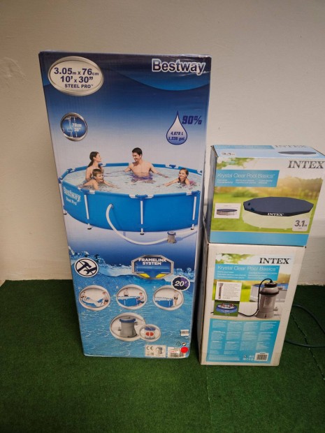 Új Bestway medence, vízforgató, fűtés, fedés