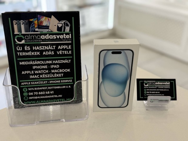 Új Bontatlan iphone 15 128GB Kék Független/1Év Apple gar./p4211