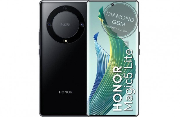 Új Honor Magic5 Lite 5G 128/6 GB Dual, Fekete színben,