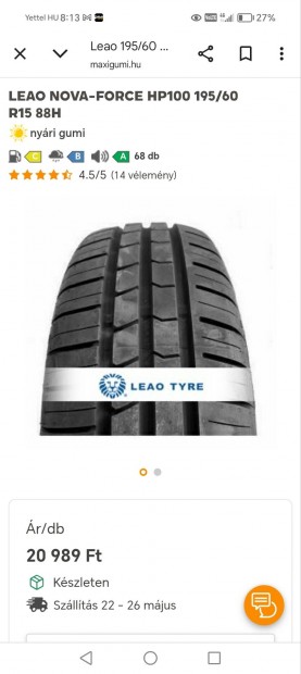 Új Leao Nova Force 195/60 R15 Nyári gumi eladó