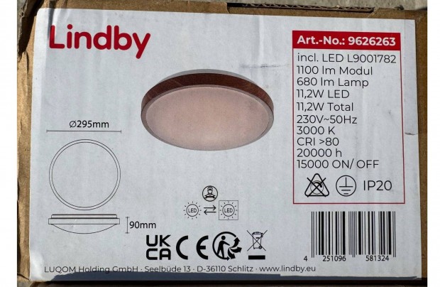 j Lindby LED Mennyezeti Lmpa Mendosa 29 cm Kerek Vilgos Fa
