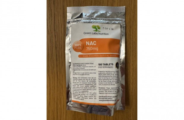 Uj N-Acetyl L-Cysteine Green Labs Nutrition 750mg 100 tabletta NAC