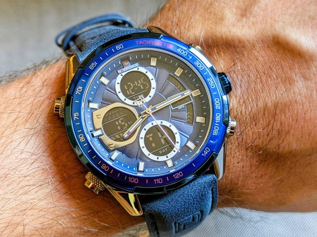 �j Naviforce f�rfi kar�ra k�k eredeti b�r sz�jas kvarc �ra napt�rral