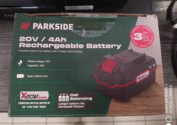 j Parkside 20 V 4 Mah akku 3 v garancival (2027.04.02 ig)