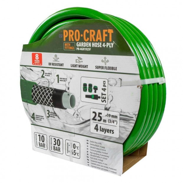 j Procraft kerti locsoltml, slag 3/4" zld, kiegszt szettel 25m