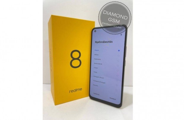 j Realme 8 64 GB Dual, Fekete sznben, Killtott, bemutat darab,