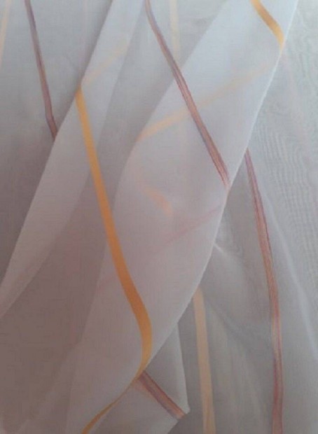 Új Sárga - mályva csíkos új voile függöny (6,5m x 3m)