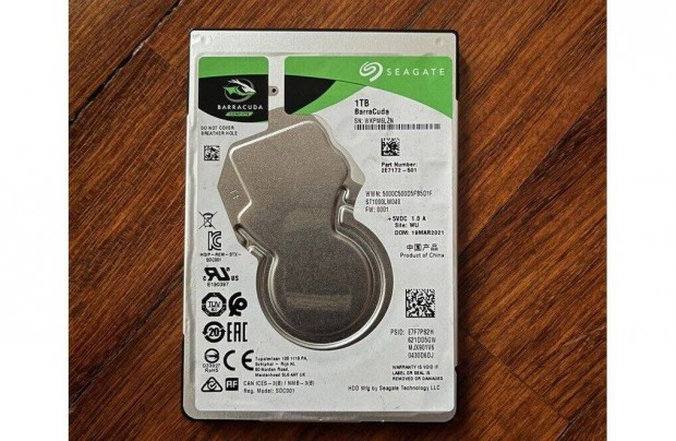 j Seagate Barracuda 1TB, 1000GB laptop HDD 2.5" Merevlemez winchester