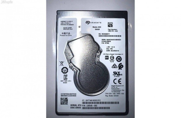 j Seagate Barracuda 500 GB laptop HDD 2.5" 7 mm Merevlemez winchester