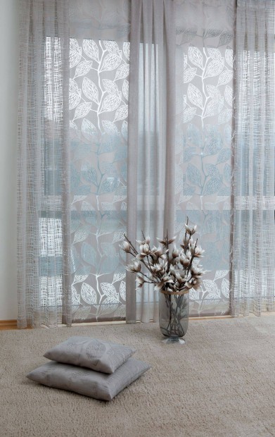 Új Szürke levél mintás fényáteresztő függöny (12,4m x 290 cm) Akció