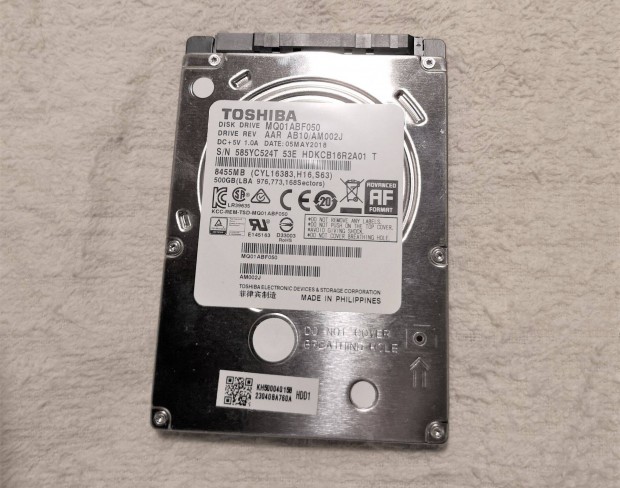 j Toshiba 500 GB laptop HDD 2.5" 7 mm Merevlemez winchester hard disk