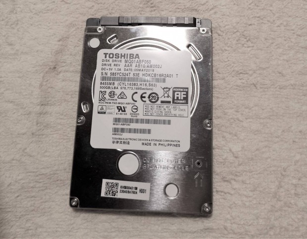 j Toshiba 500 GB laptop HDD 2.5" 7 mm Merevlemez winchester hard disk