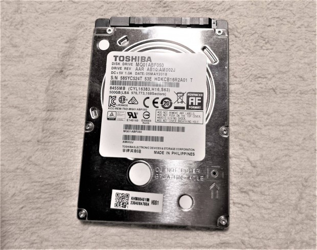 j Toshiba laptop HDD, 500 GB, 2.5", 7 mm, winchester (Merevlemez )