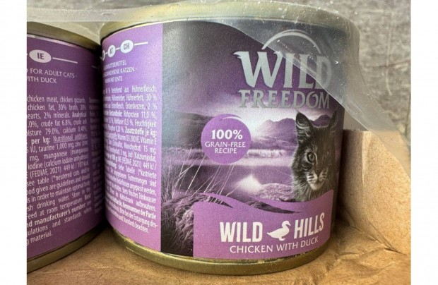 Új Wild Freedom Adult 6x200g Macskatáp Konzerv Kacsa Csirke Macska Táp