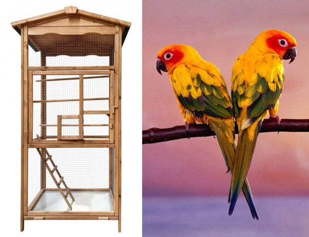 Új XXL nagy fa madárház madárkalitka madár ketrec kalitka röptető