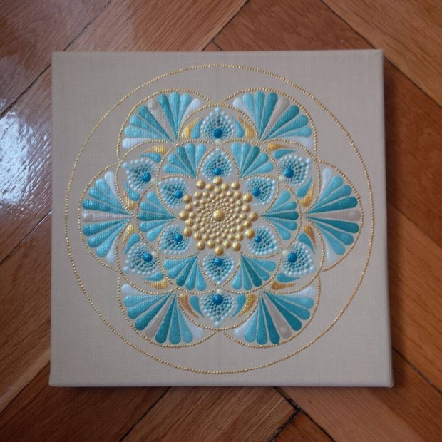 j! Bzs trkiz kk arany mandala kp kzzel festett 20x20cm