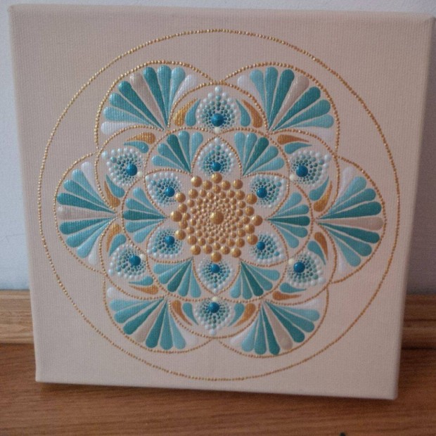 j! Bzs trkiz kk arany mandala kp kzzel festett 20x20cm