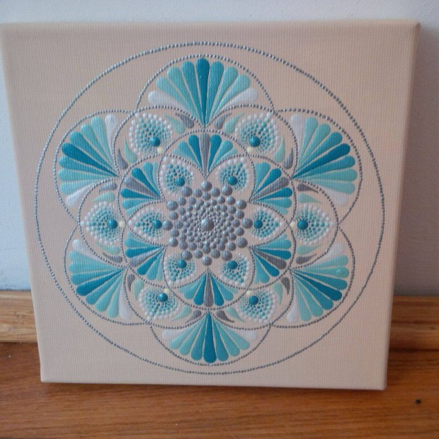 j! Bzs trkiz kk ezst mandala kp kzzel festett 20x20cm