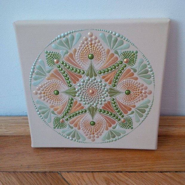 j! Bzs zld arany Irnyt mandala kp kzzel festett 20x20cm