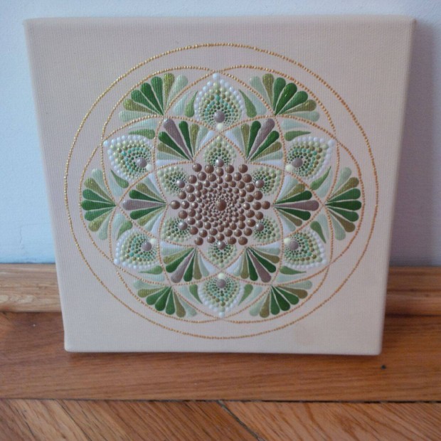 j! Bzs zld barna arany mandala kp kzzel festett 20x20cm