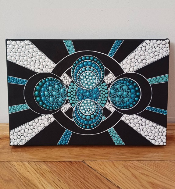 j! Kk fehr r fesztett vszon mandala kp, kzzel festett, 20x30cm