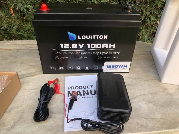 Új! Lifepo4 12V 100Ah Lithium akkumulátor + Akku töltő. Ingyen Foxpost