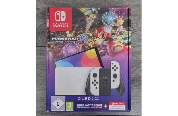 Új, Nintendo Switch OLED gép Mario Kart játékkal, 2 év garanciával