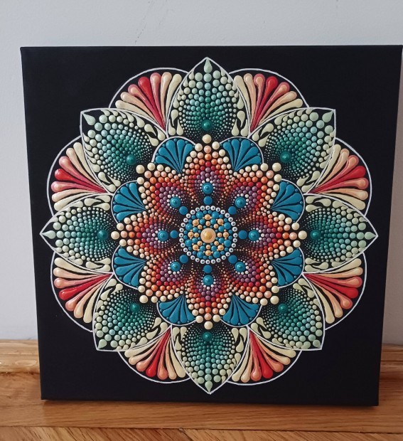 j! ser mandala fesztett vszon kp, kzzel festett, 30x30cm