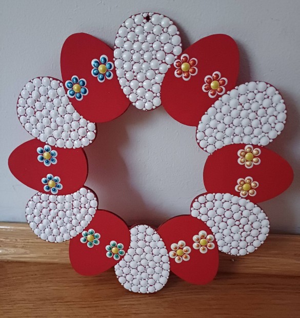 j! Tojskoszor piros fehr mandala dsztssel, kzzel festett, 20cm