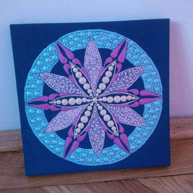 j! Trkiz pink rosegold szerkesztett mandala kp kzzel festett 20x20