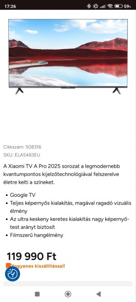 j. Xiaomi A Pro 43" 2005 4K smart tv elad