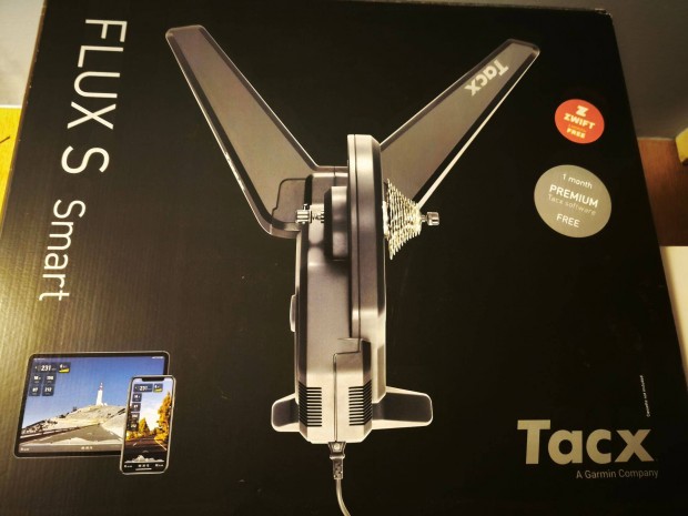 Új bicajos okos edzőgörgő Tacx Flux S elektr. kiegészítők+ edzőszőnyeg