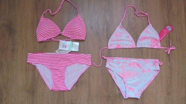 Új címkés lányka pink fehér fürdőruha bikini 146 - 152 és 158 - 164