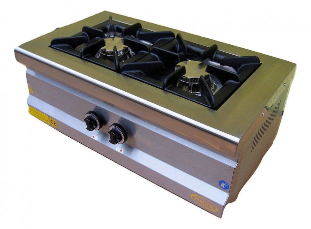 Új inox ipari 2 égős asztali gáztüzhely főzőtüzhely 7kw-os égőkkel