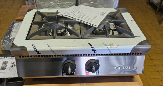 Új inox ipari nagykonyhai 2 égős asztali gáztüzhely főzőtüzhely 7kw-os