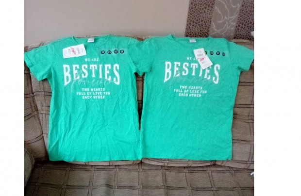 Új lány női póló S M 164 Besties Legjobb barátok bő szabású dobozos