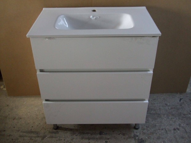 Új mosdószekrény 3 fiókos magasfényű fehér fürdőszoba bútor 65 cm