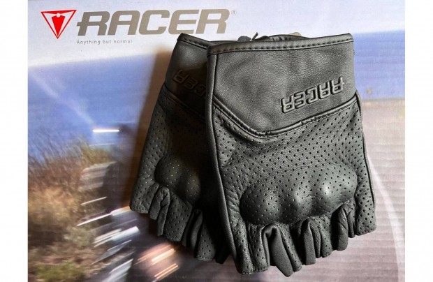 Új valódi bőr Racer újjatlan protektoros motoros kesztyű !