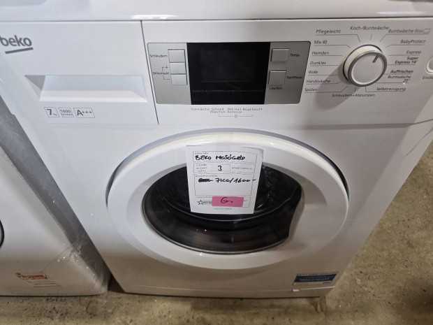 Újszerű Beko 7kg 1600fordulatos mosógép,85eft3hó garanciával!!!