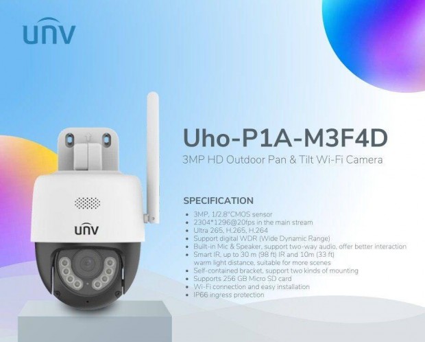 Uniview Uho-P1A-M3F4D 3 MP felbonts PT kamera, wifi