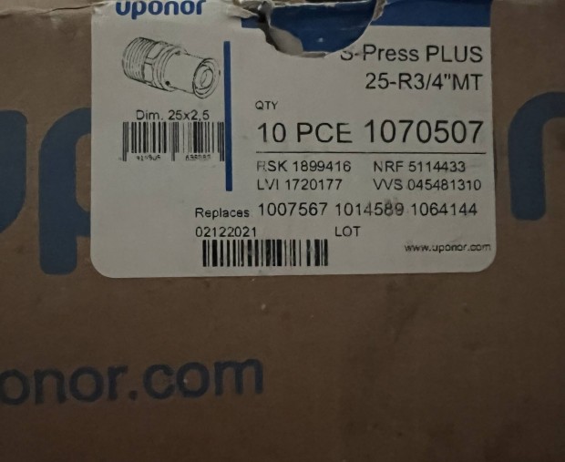 Uponor S-press Plus 25-3/4"KM 10db