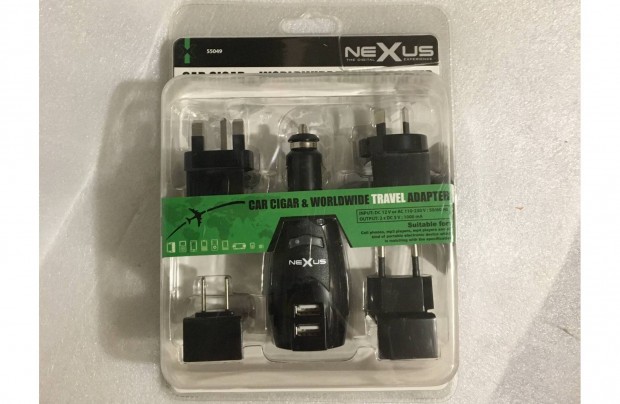 Utazó Autós adapter szett DC USB-s szivar dugó + AC EU UK USA AUS dugó