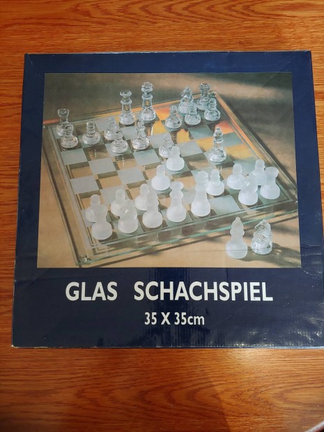 Üveg sakktábla 35x35cm üveg bábúkkal