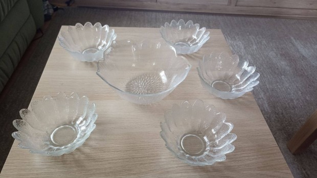 Üveg salátás tál + 5 kis tál - hibátlan állapotban