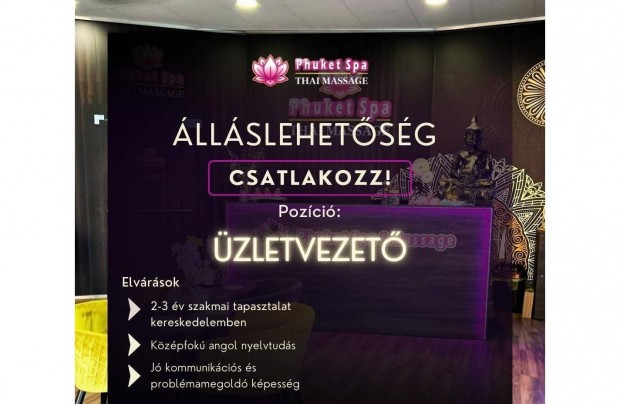 Üzletvezető állás Debrecen Phuket Spa